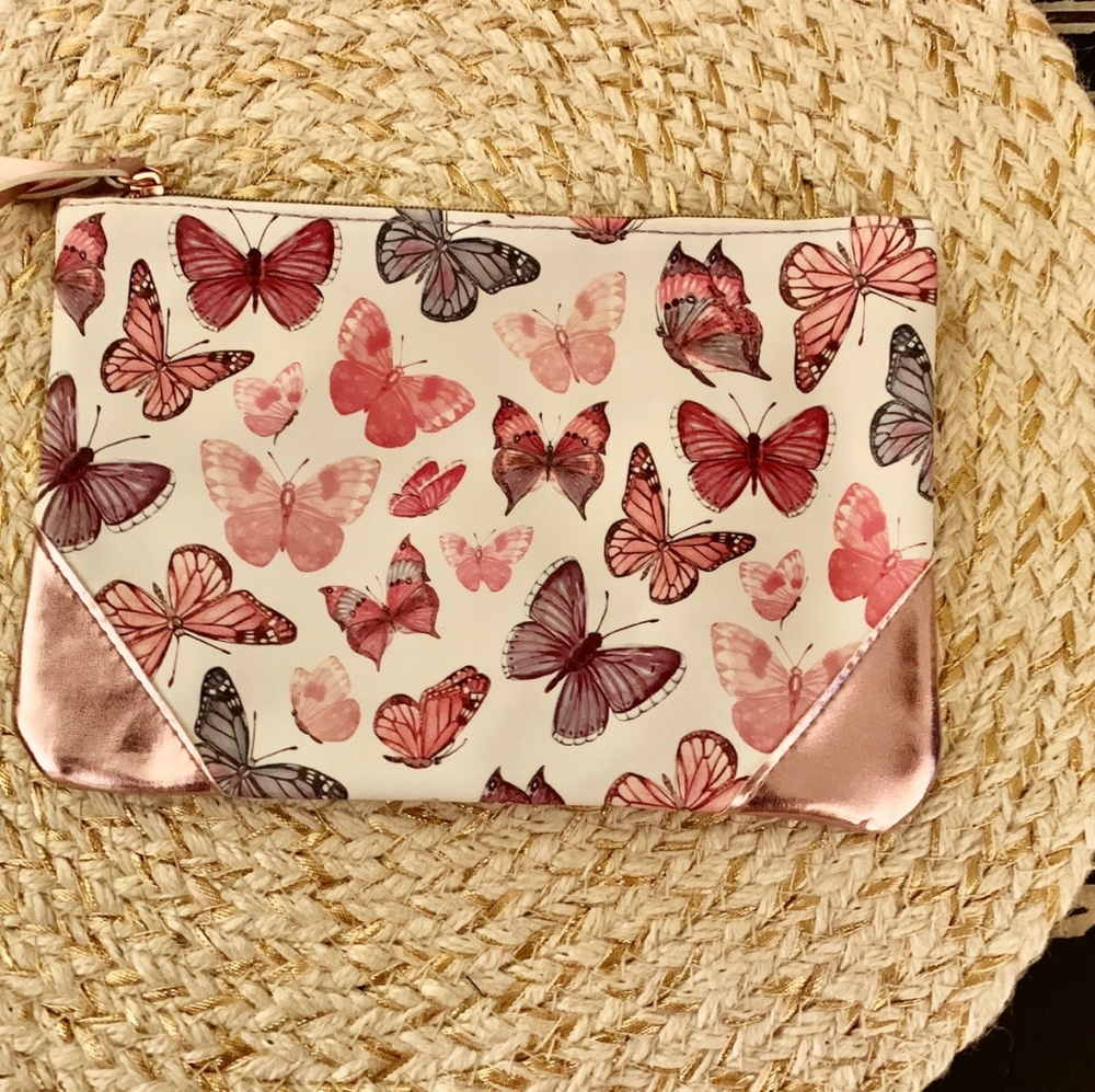 💗 Ipsy Pink/Purple Butterfly Makeup Bag